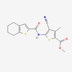 molecular formula C17H16N2O3S2 B3489602 METHYL 4-CYANO-3-METHYL-5-[(4,5,6,7-TETRAHYDRO-1-BENZOTHIOPHEN-2-YLCARBONYL)AMINO]-2-THIOPHENECARBOXYLATE 