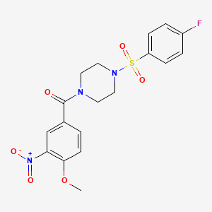 molecular formula C18H18FN3O6S B3490412 {4-[(4-FLUOROPHENYL)SULFONYL]PIPERAZINO}(4-METHOXY-3-NITROPHENYL)METHANONE 