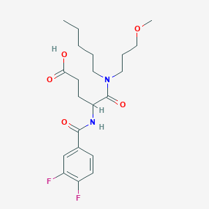 molecular formula C21H30F2N2O5 B034906 (+-)-4-((3,4-Difluorobenzoyl)amino)-5-((3-methoxypropyl)pentylamino)-5-oxopentanoic acid CAS No. 111106-23-1
