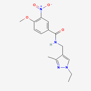 molecular formula C15H18N4O4 B3490641 N-[(1-ethyl-3-methyl-1H-pyrazol-4-yl)methyl]-4-methoxy-3-nitrobenzamide 