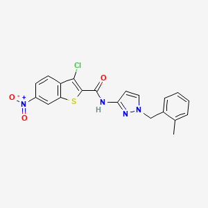 molecular formula C20H15ClN4O3S B3490660 3-CHLORO-N-{1-[(2-METHYLPHENYL)METHYL]-1H-PYRAZOL-3-YL}-6-NITRO-1-BENZOTHIOPHENE-2-CARBOXAMIDE 