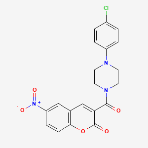 molecular formula C20H16ClN3O5 B3490699 3-{[4-(4-chlorophenyl)-1-piperazinyl]carbonyl}-6-nitro-2H-chromen-2-one 