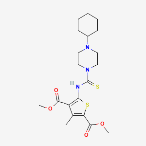 molecular formula C20H29N3O4S2 B3490792 dimethyl 5-{[(4-cyclohexyl-1-piperazinyl)carbonothioyl]amino}-3-methyl-2,4-thiophenedicarboxylate 