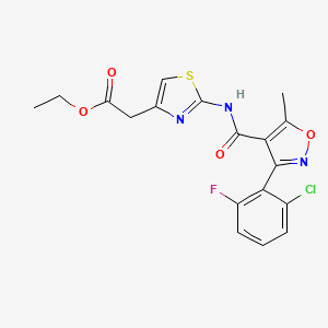 molecular formula C18H15ClFN3O4S B3490857 ETHYL 2-[2-({[3-(2-CHLORO-6-FLUOROPHENYL)-5-METHYL-4-ISOXAZOLYL]CARBONYL}AMINO)-1,3-THIAZOL-4-YL]ACETATE 