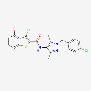 molecular formula C21H16Cl2FN3OS B3490974 3-chloro-N-[1-(4-chlorobenzyl)-3,5-dimethyl-1H-pyrazol-4-yl]-4-fluoro-1-benzothiophene-2-carboxamide 