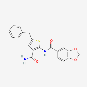 molecular formula C20H16N2O4S B3491078 N-(5-BENZYL-3-CARBAMOYLTHIOPHEN-2-YL)-2H-13-BENZODIOXOLE-5-CARBOXAMIDE 