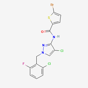 molecular formula C15H9BrCl2FN3OS B3491224 5-BROMO-N-{4-CHLORO-1-[(2-CHLORO-6-FLUOROPHENYL)METHYL]-1H-PYRAZOL-3-YL}THIOPHENE-2-CARBOXAMIDE 