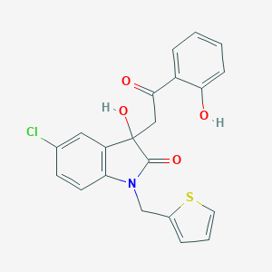 molecular formula C21H16ClNO4S B349136 5-chloro-3-hydroxy-3-[2-(2-hydroxyphenyl)-2-oxoethyl]-1-(2-thienylmethyl)-1,3-dihydro-2H-indol-2-one CAS No. 905794-70-9