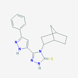 molecular formula C18H19N5S B349137 4-bicyclo[2.2.1]hept-2-yl-5-(3-phenyl-1H-pyrazol-5-yl)-4H-1,2,4-triazol-3-yl hydrosulfide CAS No. 1030316-61-0
