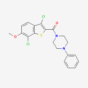 molecular formula C20H18Cl2N2O2S B3491371 (3,7-DICHLORO-6-METHOXY-1-BENZOTHIOPHEN-2-YL)(4-PHENYLPIPERAZINO)METHANONE 