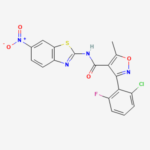 molecular formula C18H10ClFN4O4S B3491376 3-(2-CHLORO-6-FLUOROPHENYL)-5-METHYL-N-(6-NITRO-13-BENZOTHIAZOL-2-YL)-12-OXAZOLE-4-CARBOXAMIDE 