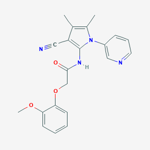 molecular formula C21H20N4O3 B349139 N-[3-cyano-4,5-dimethyl-1-(pyridin-3-yl)-1H-pyrrol-2-yl]-2-(2-methoxyphenoxy)acetamide CAS No. 920453-08-3