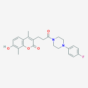 molecular formula C24H25FN2O4 B349148 3-{3-[4-(4-fluorophenyl)-1-piperazinyl]-3-oxopropyl}-7-hydroxy-4,8-dimethyl-2H-chromen-2-one CAS No. 902310-95-6