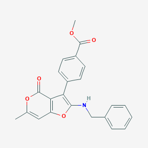 molecular formula C23H19NO5 B349151 methyl 4-[2-(benzylamino)-6-methyl-4-oxo-4H-furo[3,2-c]pyran-3-yl]benzoate CAS No. 881076-72-8