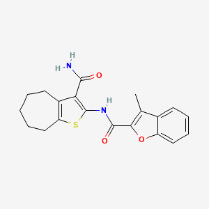 molecular formula C20H20N2O3S B3491631 N-{3-CARBAMOYL-4H5H6H7H8H-CYCLOHEPTA[B]THIOPHEN-2-YL}-3-METHYL-1-BENZOFURAN-2-CARBOXAMIDE 