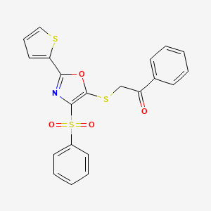 molecular formula C21H15NO4S3 B3491969 1-Phenyl-2-{[4-(phenylsulfonyl)-2-thien-2-yl-1,3-oxazol-5-yl]thio}ethanone 