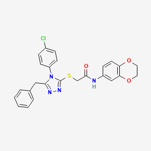 molecular formula C25H21ClN4O3S B3491978 2-{[5-benzyl-4-(4-chlorophenyl)-4H-1,2,4-triazol-3-yl]thio}-N-(2,3-dihydro-1,4-benzodioxin-6-yl)acetamide 