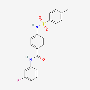 molecular formula C20H17FN2O3S B3492109 N-(3-fluorophenyl)-4-{[(4-methylphenyl)sulfonyl]amino}benzamide 