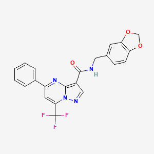 molecular formula C22H15F3N4O3 B3492213 N-(1,3-benzodioxol-5-ylmethyl)-5-phenyl-7-(trifluoromethyl)pyrazolo[1,5-a]pyrimidine-3-carboxamide 