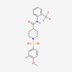 molecular formula C21H23F3N2O4S B3492463 1-(4-methoxy-3-methylphenyl)sulfonyl-N-[2-(trifluoromethyl)phenyl]piperidine-4-carboxamide 