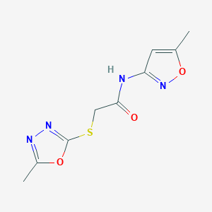 molecular formula C9H10N4O3S B3492763 2-[(5-methyl-1,3,4-oxadiazol-2-yl)sulfanyl]-N-(5-methyl-1,2-oxazol-3-yl)acetamide 