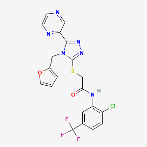 molecular formula C20H14ClF3N6O2S B3492888 N-[2-chloro-5-(trifluoromethyl)phenyl]-2-[[4-(furan-2-ylmethyl)-5-pyrazin-2-yl-1,2,4-triazol-3-yl]sulfanyl]acetamide 