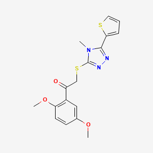 molecular formula C17H17N3O3S2 B3492941 1-(2,5-dimethoxyphenyl)-2-{[4-methyl-5-(2-thienyl)-4H-1,2,4-triazol-3-yl]thio}ethanone 