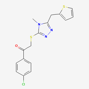 molecular formula C16H14ClN3OS2 B3492953 1-(4-Chlorophenyl)-2-[[4-methyl-5-(thiophen-2-ylmethyl)-1,2,4-triazol-3-yl]sulfanyl]ethanone 