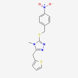 molecular formula C15H14N4O2S2 B3492955 4-Methyl-3-[(4-nitrophenyl)methylsulfanyl]-5-(thiophen-2-ylmethyl)-1,2,4-triazole 