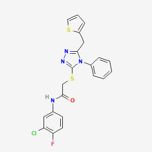 N-(3-chloro-4-fluorophenyl)-2-[[4-phenyl-5-(thiophen-2-ylmethyl)-1,2,4-triazol-3-yl]sulfanyl]acetamide