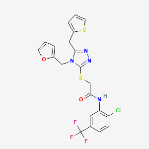 molecular formula C21H16ClF3N4O2S2 B3492987 N-[2-chloro-5-(trifluoromethyl)phenyl]-2-[[4-(furan-2-ylmethyl)-5-(thiophen-2-ylmethyl)-1,2,4-triazol-3-yl]sulfanyl]acetamide 