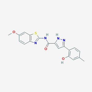 molecular formula C19H16N4O3S B349306 3-(2-hydroxy-4-methylphenyl)-N-(6-methoxy-1,3-benzothiazol-2-yl)-1H-pyrazole-5-carboxamide CAS No. 1095603-22-7