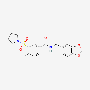 molecular formula C20H22N2O5S B3493105 N-(1,3-benzodioxol-5-ylmethyl)-4-methyl-3-(1-pyrrolidinylsulfonyl)benzamide 