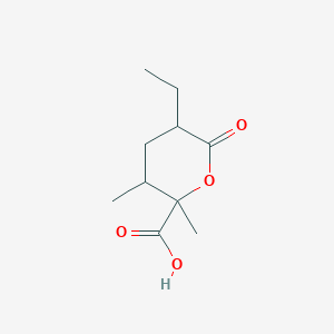 molecular formula C10H16O4 B034932 2H-吡喃-2-羧酸，5-乙基四氢-2,3-二甲基-6-氧代- CAS No. 19776-79-5