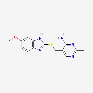 molecular formula C14H15N5OS B3493209 5-{[(5-METHOXY-1H-1,3-BENZIMIDAZOL-2-YL)SULFANYL]METHYL}-2-METHYL-4-PYRIMIDINAMINE 