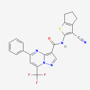 molecular formula C22H14F3N5OS B3493224 N-(3-cyano-5,6-dihydro-4H-cyclopenta[b]thiophen-2-yl)-5-phenyl-7-(trifluoromethyl)pyrazolo[1,5-a]pyrimidine-3-carboxamide 