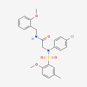 molecular formula C24H25ClN2O5S B3493285 2-[N-(4-CHLOROPHENYL)2-METHOXY-5-METHYLBENZENESULFONAMIDO]-N-[(2-METHOXYPHENYL)METHYL]ACETAMIDE 