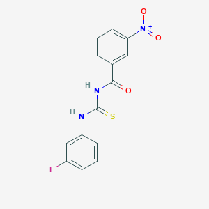 molecular formula C15H12FN3O3S B3493325 N-[(3-fluoro-4-methylphenyl)carbamothioyl]-3-nitrobenzamide 