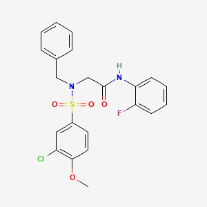 molecular formula C22H20ClFN2O4S B3493393 N~2~-benzyl-N~2~-[(3-chloro-4-methoxyphenyl)sulfonyl]-N~1~-(2-fluorophenyl)glycinamide 