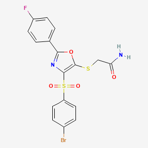 2-{[4-(4-BROMOBENZENESULFONYL)-2-(4-FLUOROPHENYL)-1,3-OXAZOL-5-YL]SULFANYL}ACETAMIDE