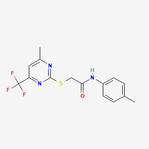 molecular formula C15H14F3N3OS B3493603 N-(4-methylphenyl)-2-{[4-methyl-6-(trifluoromethyl)-2-pyrimidinyl]thio}acetamide 