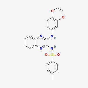 molecular formula C23H20N4O4S B3493623 N-[3-(2,3-dihydro-1,4-benzodioxin-6-ylamino)quinoxalin-2-yl]-4-methylbenzenesulfonamide 