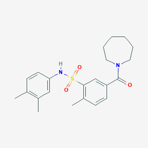 molecular formula C22H28N2O3S B3493673 5-(1-azepanylcarbonyl)-N-(3,4-dimethylphenyl)-2-methylbenzenesulfonamide 