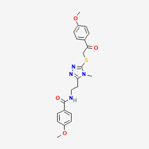 molecular formula C22H24N4O4S B3493677 4-methoxy-N-[2-(5-{[2-(4-methoxyphenyl)-2-oxoethyl]sulfanyl}-4-methyl-4H-1,2,4-triazol-3-yl)ethyl]benzamide 