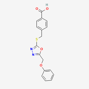 molecular formula C17H14N2O4S B3493684 4-({[5-(phenoxymethyl)-1,3,4-oxadiazol-2-yl]thio}methyl)benzoic acid 