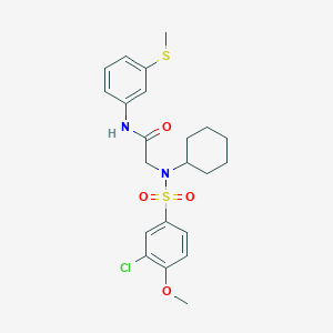 molecular formula C22H27ClN2O4S2 B3493790 2-(N-CYCLOHEXYL3-CHLORO-4-METHOXYBENZENESULFONAMIDO)-N-[3-(METHYLSULFANYL)PHENYL]ACETAMIDE 