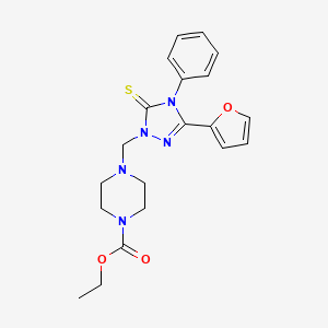 molecular formula C20H23N5O3S B3493801 ETHYL 4-{[3-(FURAN-2-YL)-4-PHENYL-5-SULFANYLIDENE-4,5-DIHYDRO-1H-1,2,4-TRIAZOL-1-YL]METHYL}PIPERAZINE-1-CARBOXYLATE 