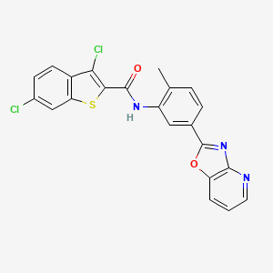 molecular formula C22H13Cl2N3O2S B3493855 3,6-dichloro-N-(2-methyl-5-[1,3]oxazolo[4,5-b]pyridin-2-ylphenyl)-1-benzothiophene-2-carboxamide 