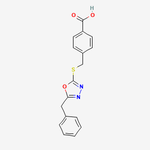 molecular formula C17H14N2O3S B3493860 4-{[(5-benzyl-1,3,4-oxadiazol-2-yl)thio]methyl}benzoic acid 