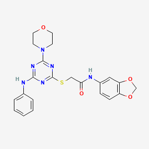 molecular formula C22H22N6O4S B3493980 N-(1,3-benzodioxol-5-yl)-2-{[4-(morpholin-4-yl)-6-(phenylamino)-1,3,5-triazin-2-yl]sulfanyl}acetamide 